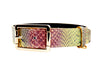 Yellow and Red Multi Color Embossed Snake Italian Leather Collar With Modern Gold Italian Hardware