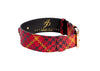 Red, Black & Yellow Elegant Plaid Italian Leather Collar With Gold Classic Hardware