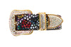 Luxury Pet Fashion Black Floral Mosaic Italian Leather With Gold Swarovski Crystal Hardware
