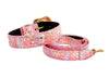Pink, Gold, Silver Iridescent Snake Collar & Leash Set With Swarovski Crystal Hardware