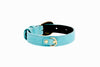 XS Turquoise Blue Italian Leather Collar With Gold Oval Buckle
