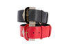 Black Italian Leather & Red Italian Leather Collar Set With Custom Glamorous Italian Hardware