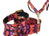 Luxury Pet Fashion- Orange, Fuchsia, Black Custom Snakeskin Collar, Leash, Harness Set