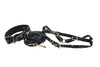 Dark Navy Lace On Gold Italian Leather Classic Collar, Leash & Harness Set