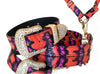 Luxury Pet Fashion- Orange, Fuchsia, Black Custom Snakeskin Collar, Leash, Harness Set