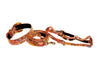 Orange Floral Mosaic Italian Leather/Ornate Swarovski Crystal Hardware Collar, Leash, Harness Set