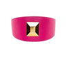 Fuchsia Pink Italian Leather 3” Wide Style Collar With Custom Large Gold Rivet