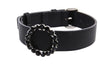 Black Italian Leather Collar With Authentic Crystal Ring/Reversible Classic Collar