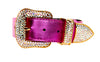 Pink Foil Italian Leather/Swarovski Crystal Collar, Leash, Harness Set