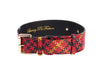 Red, Black & Yellow Elegant Plaid Italian Leather Collar With Gold Classic Hardware