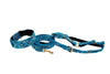 Blue Floral Mosaic Italian Leather/Classic Collar, Leash, Harness Set