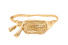 Gold Floral Embossed Italian Leather Cross Body Belt Bag