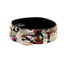 Floral, Scull, Snake Print Italian Leather Collar With Silver 3 Piece Hardware
