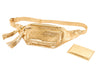 Gold Floral Embossed Italian Leather Cross Body Belt Bag