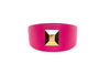 Fuchsia Pink Italian Leather 3” Wide Style Collar With Custom Large Gold Rivet