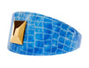 Blue Patent Embossed Croc Italian Leather Collar With Large Gold Custom Rivet