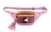 Pearl Purple Italian Leather/Purple Tilapia Fanny Pack With Custom Large Gold Rivet