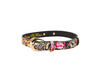 Floral, Scull, Snake Print Italian Leather Collar With Gold Oval Hardware