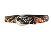 Floral, Scull, Snake Print Italian Leather Collar With Silver Oval Hardware
